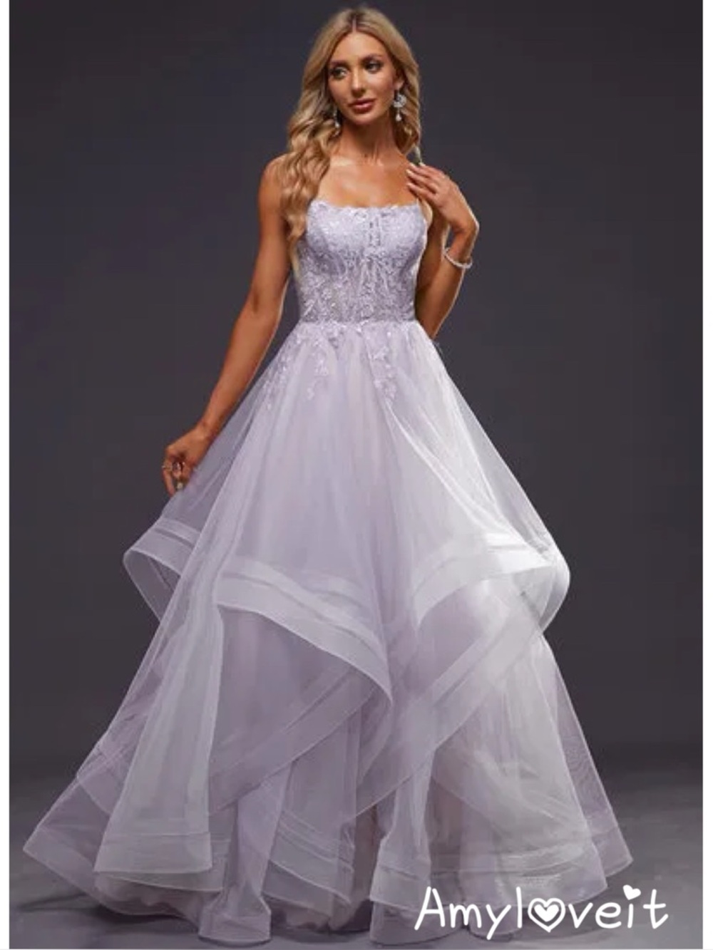 JJ’s House Princess Square Neck Spaghetti Straps Tulle Dress